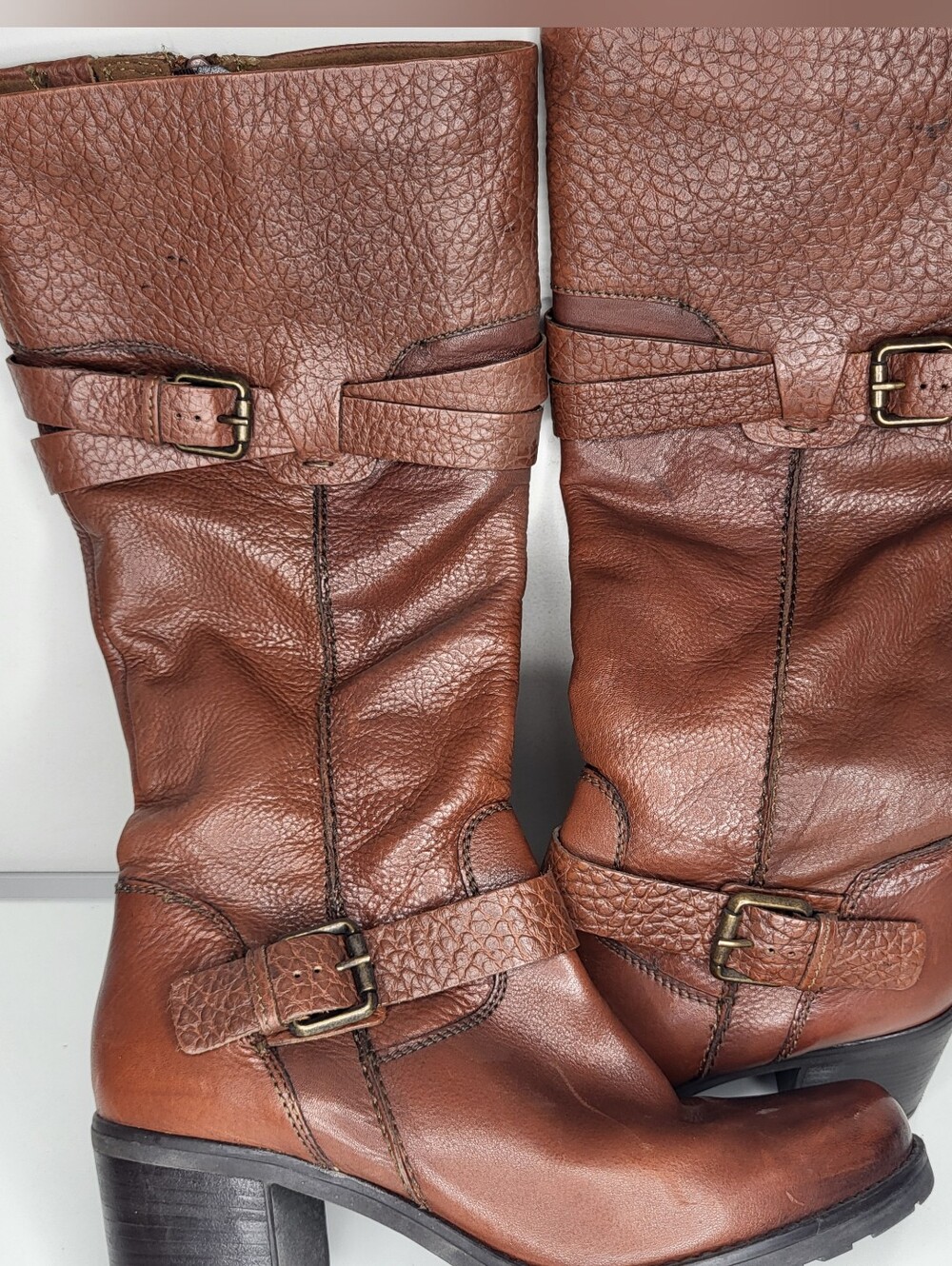Clarks Brown Leather Mid-Calf Buckle Boots Womens Size 9.5